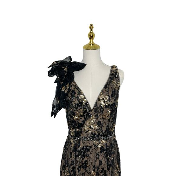 Mac Duggal 79337 Floral Embellished Bow Detail V-Neck Midi Dress Size 6 $398 - Picture 2 of 9